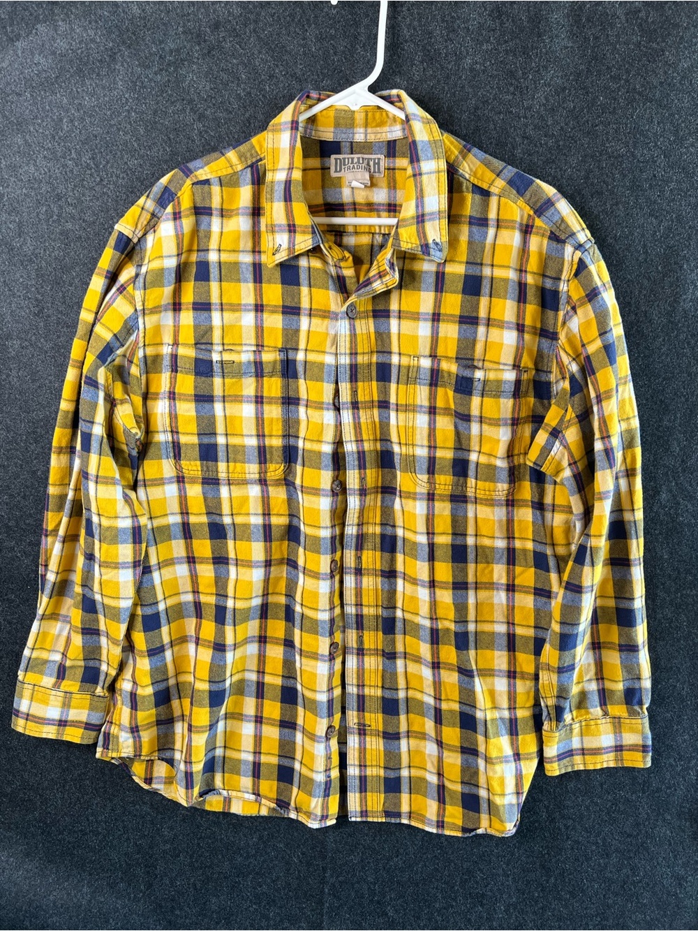 Duluth Trading Co Heavyweight Mens Size XL Yellow Blue Plaid Flannel Relaxed Fit